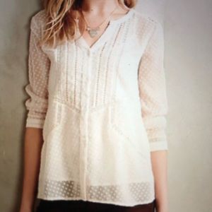 ❤️Anthropologie Dotty Lace Peasant Blouse Shirt XS